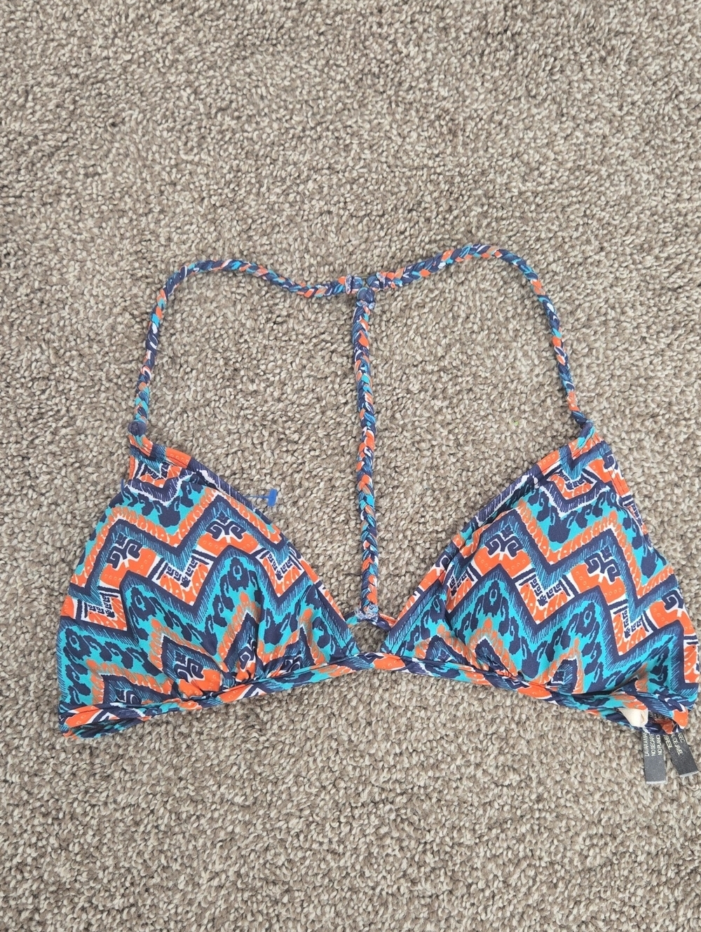 Sofia By Vix Turquoise & Orange Zigzag Triangle Bikini Top Size Large